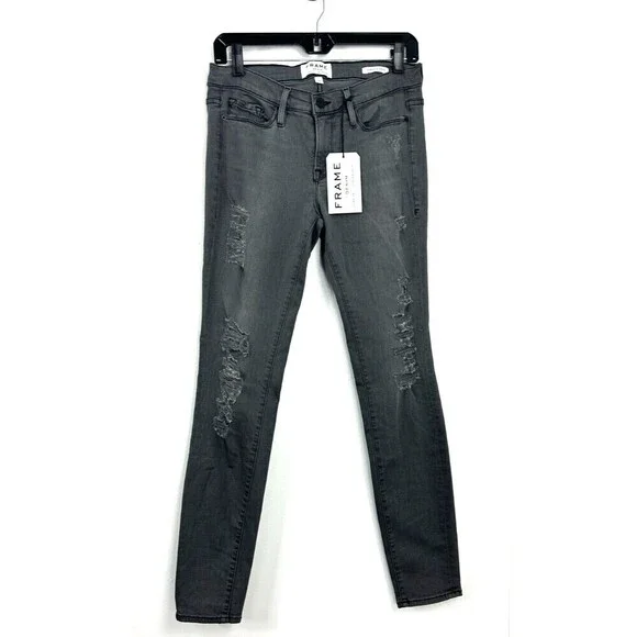 Frame Denim Le Skinny de Jeanne Women 28 Jean Gray Shred Distressed USA Stretch - Picture 5 of 13